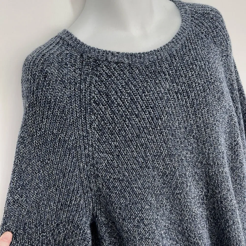 J. Crew Men's Long Sleeve Heavyweight Knit Sweater Cotton Sz XXL Marled Blue